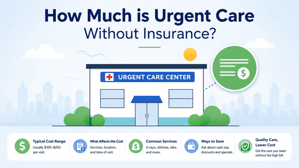 How much is urgent care without insurance, typical cost range around $100 to $250 per visit